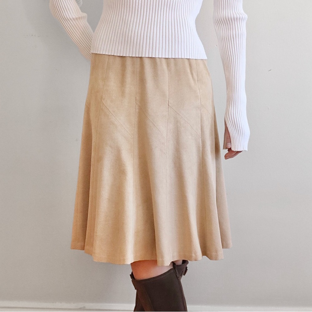 Vintage Feux Suede Tan Midi Skirt Size 2